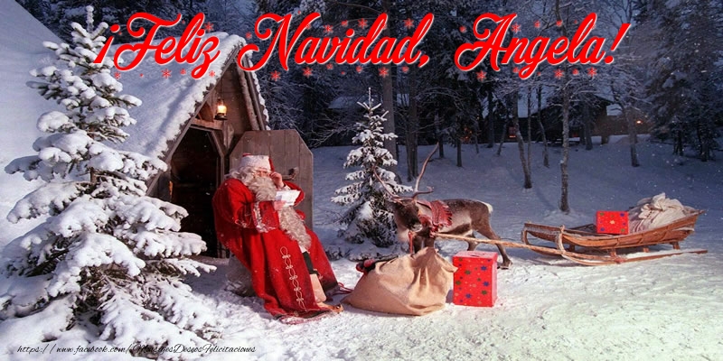Felicitaciones de Navidad - Papá Noel & Regalo | ¡Feliz Navidad, Angela!