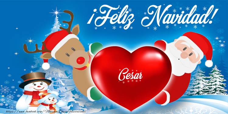 Felicitaciones de Navidad - Corazón & Muñeco De Nieve & Papá Noel | ¡Feliz Navidad, Cesar!