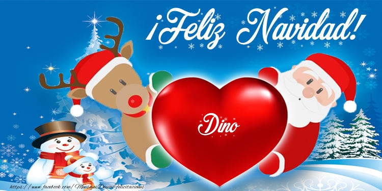 Felicitaciones de Navidad - Corazón & Muñeco De Nieve & Papá Noel | ¡Feliz Navidad, Dino!
