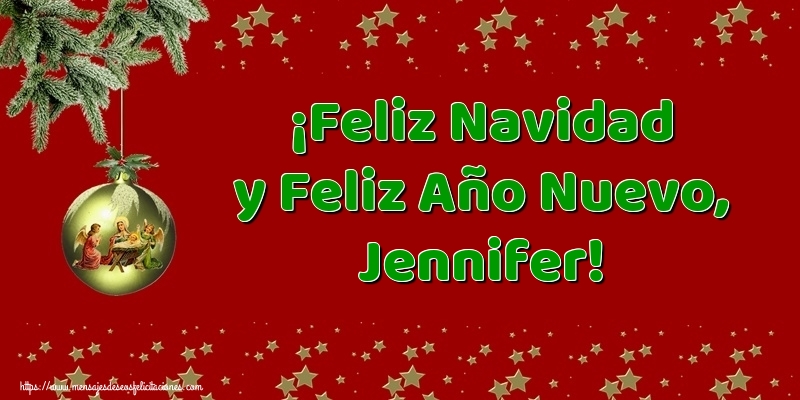 Felicitaciones de Navidad - Árbol De Navidad & Bolas De Navidad | ¡Feliz Navidad y Feliz Año Nuevo, Jennifer!
