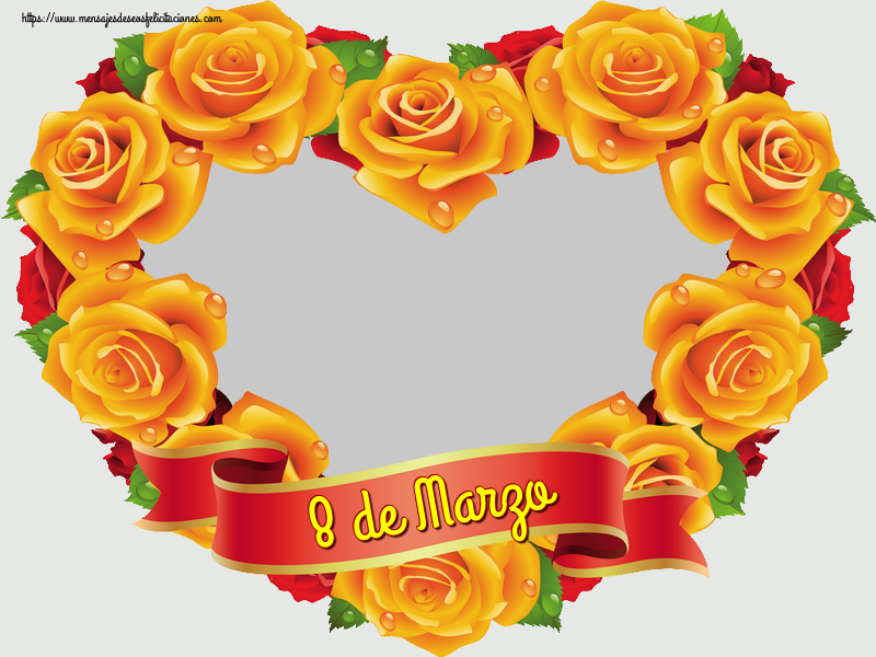 Felicitaciones Personalizadas para el día de la mujer - Marco De Fotos & Rosas & Corazón & 1 Foto | 8 de Marzo - Marco de foto de Feliz Día de la Mujer