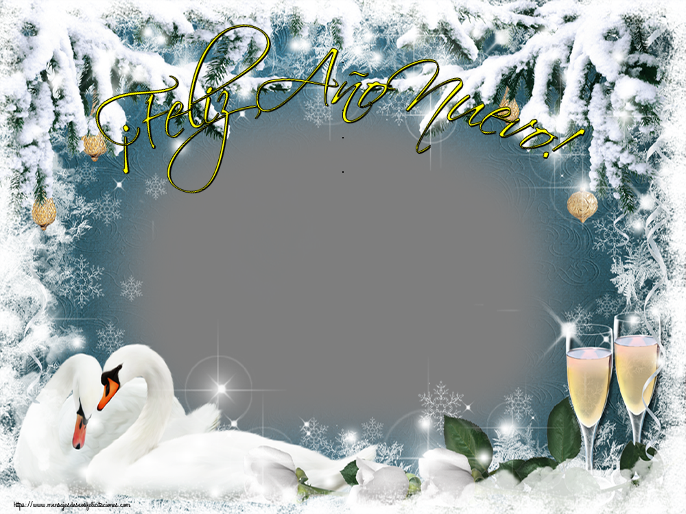 Felicitaciones Personalizadas de Año Nuevo - Nieve & Árbol De Navidad & Champán & 1 Foto & Marco De Fotos | ¡Feliz Año Nuevo! - Marco de foto de Año Nuevo