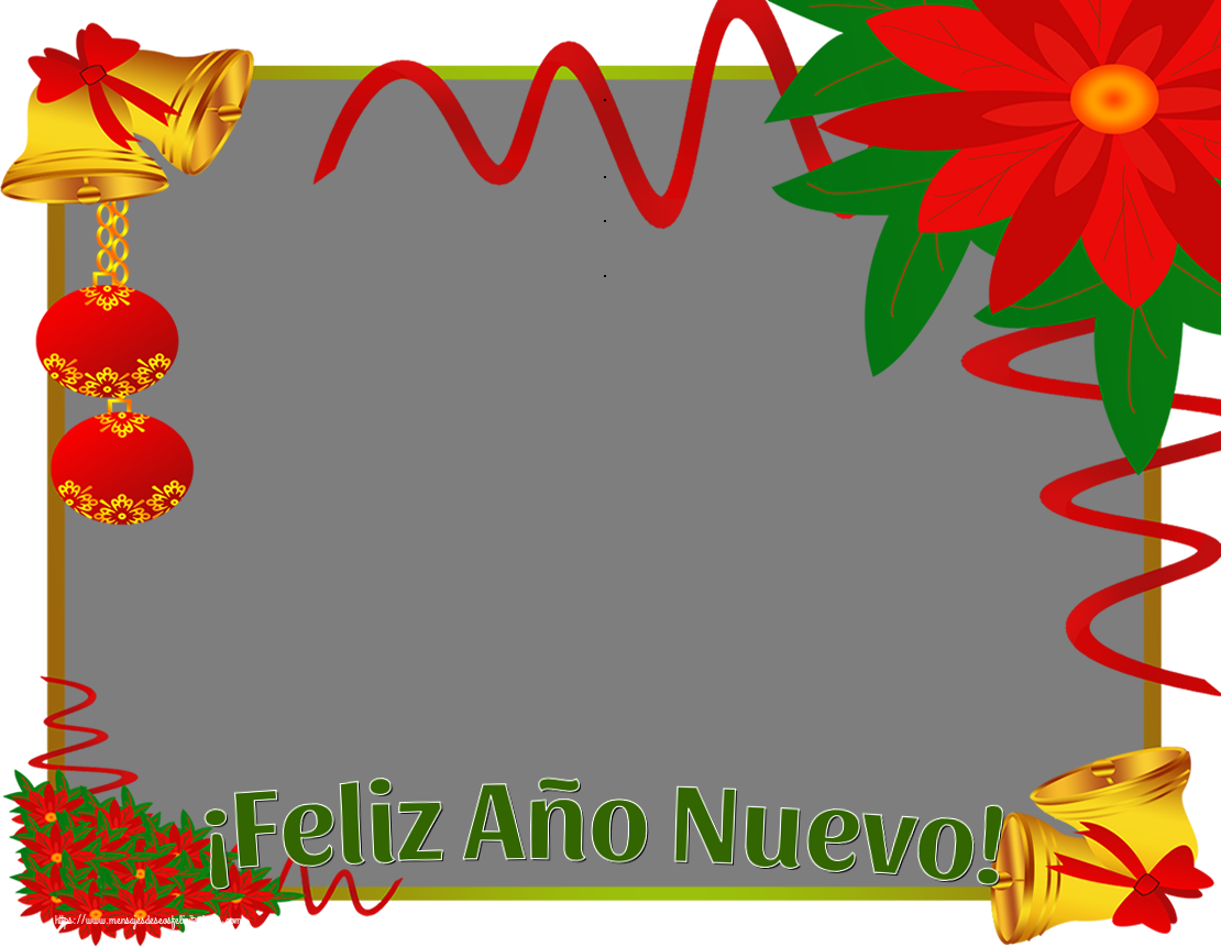 Felicitaciones Personalizadas de Año Nuevo - Bolas De Navidad & Flores & 1 Foto & Marco De Fotos | ¡Feliz Año Nuevo! - Marco de foto de Año Nuevo