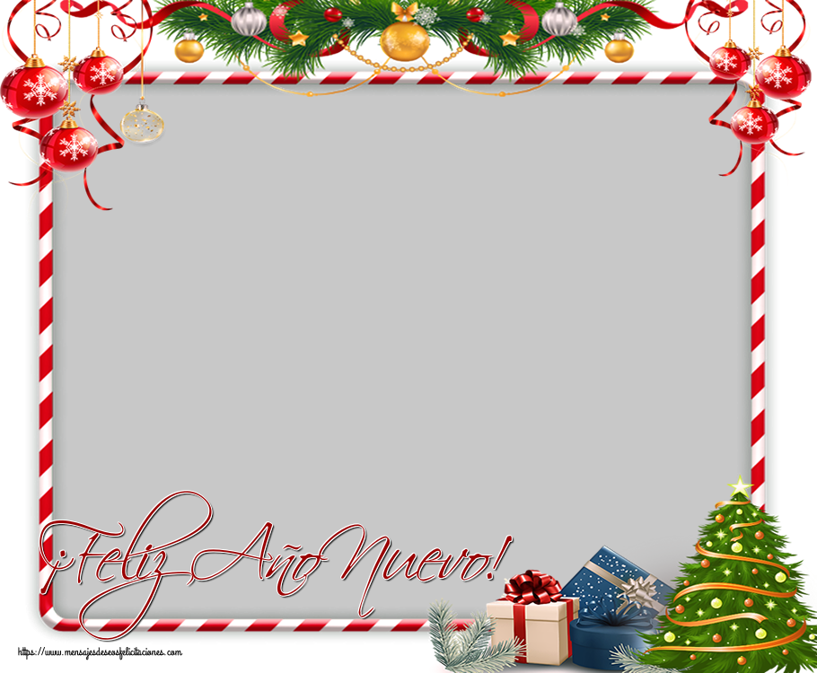 Felicitaciones Personalizadas de Año Nuevo - Árbol De Navidad & Bolas De Navidad & Regalo & 1 Foto & Marco De Fotos | ¡Feliz Año Nuevo! - Marco de foto de Año Nuevo