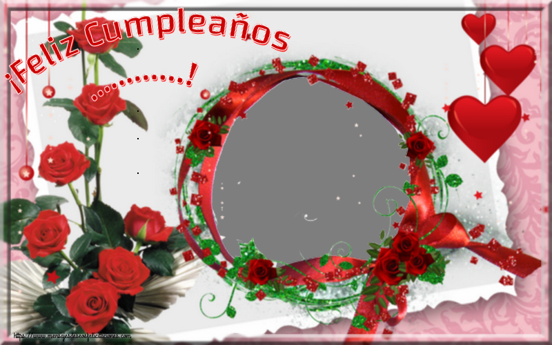 Felicitaciones Personalizadas de cumpleaños - 🌹 Marco De Fotos & Rosas & Corazón & 1 Foto | ¡Feliz Cumpleaños ...!