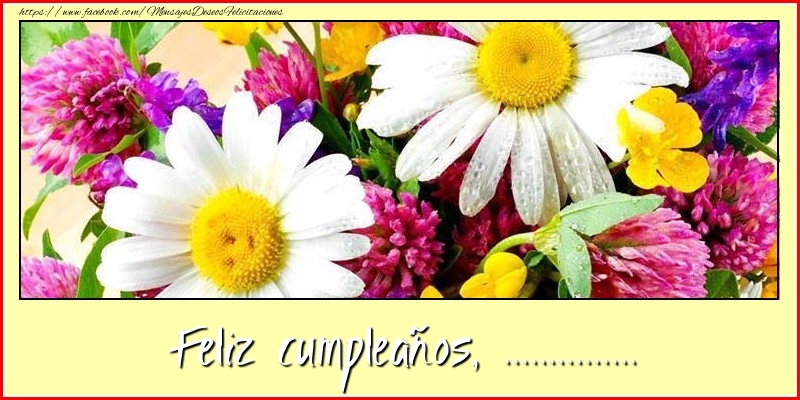 Felicitaciones Personalizadas de cumpleaños - Feliz cumpleaños, .... Imagen con flores multicolores sobre un fondo amarillo