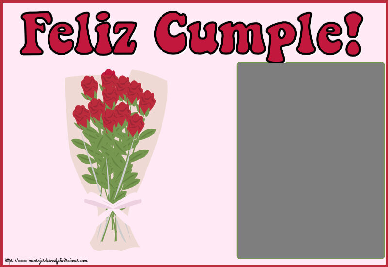 Felicitaciones Personalizadas de cumpleaños - Flores & 1 Foto & Marco De Fotos | Feliz Cumple! - Marco de foto ~ dibujo con ramo de rosas