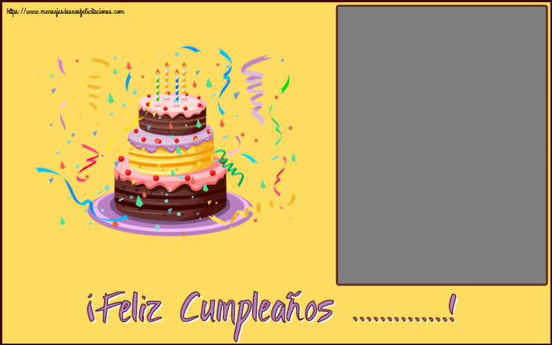 Felicitaciones Personalizadas de cumpleaños - 🎂 Tartas & 1 Foto & Marco De Fotos | Tarta y confeti: ¡Feliz Cumpleaños ...! - Marco de foto