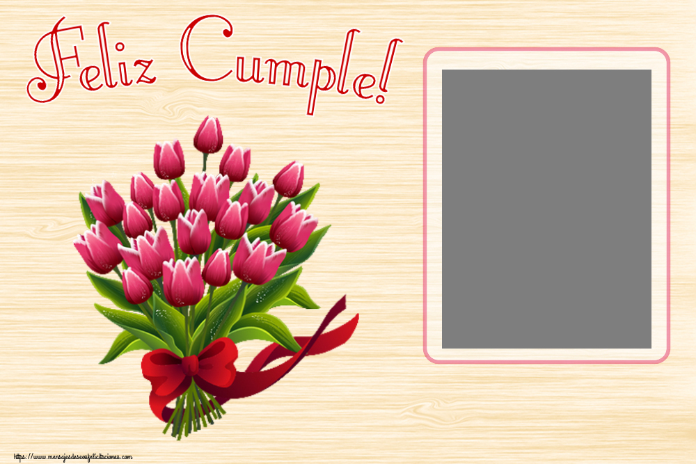Felicitaciones Personalizadas de cumpleaños - Flores & 1 Foto & Marco De Fotos | Feliz Cumple! - Marco de foto ~ ramo de tulipanes - Clipart