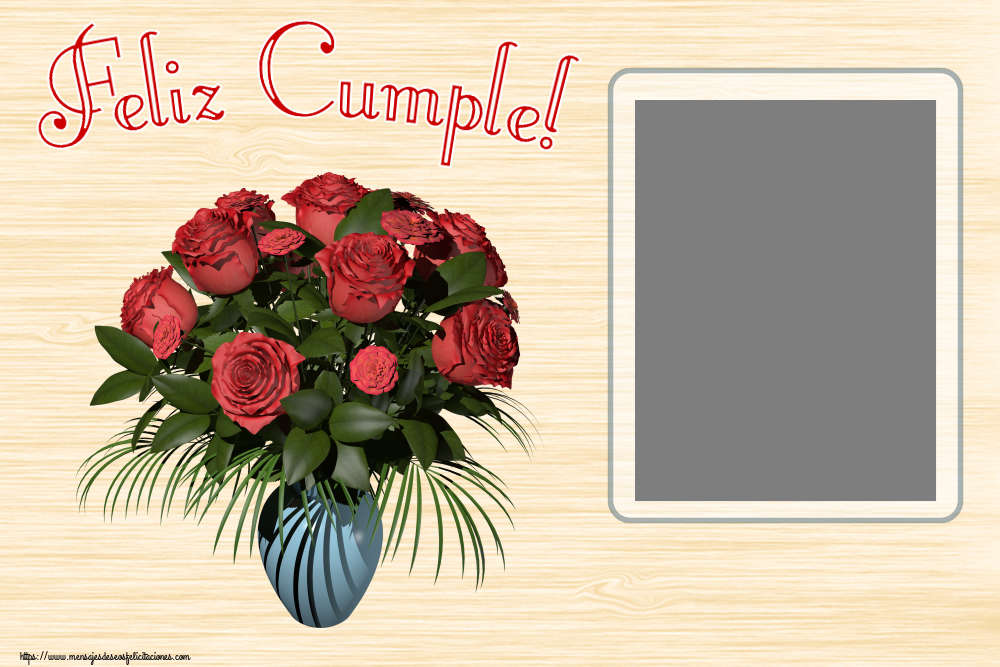 Felicitaciones Personalizadas de cumpleaños - 🌼 Flores & 1 Foto & Marco De Fotos | Feliz Cumple! - Marco de foto ~ jarrón con rosas