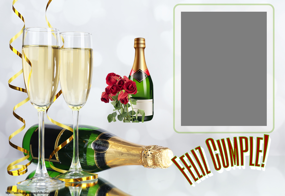Felicitaciones Personalizadas de cumpleaños - Feliz Cumple! - Marco de foto ~ rosas y champán