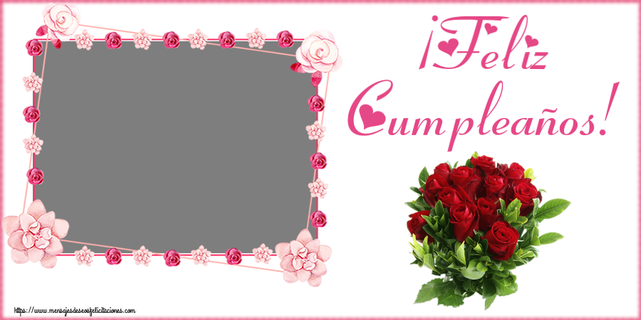 Felicitaciones Personalizadas de cumpleaños - Flores & 1 Foto & Marco De Fotos | ¡Feliz Cumpleaños! - Marco de foto