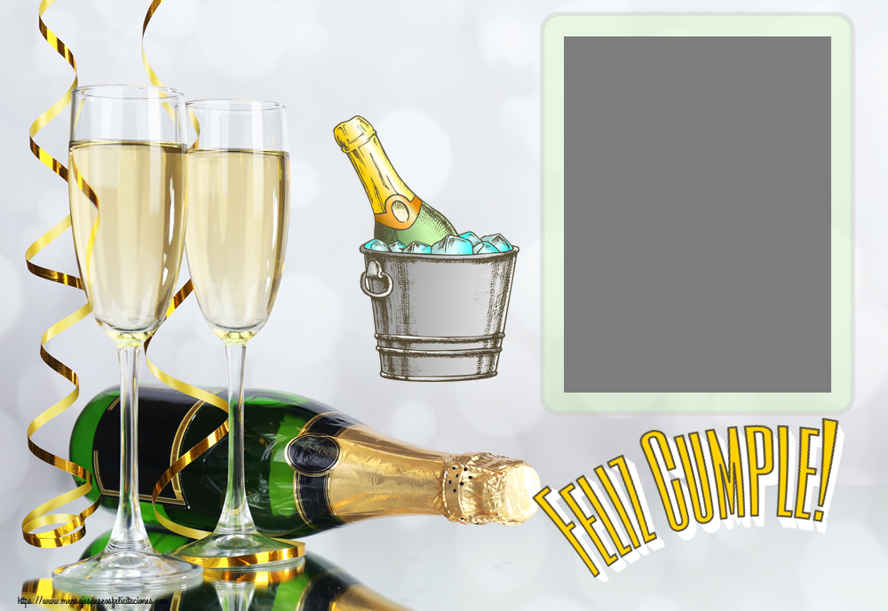 Felicitaciones Personalizadas de cumpleaños - Feliz Cumple! - Marco de foto ~ champán en una sopera con hielo