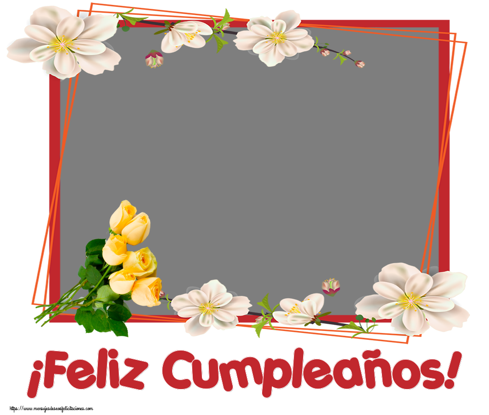 Felicitaciones Personalizadas de cumpleaños - 🌼 Flores & 1 Foto & Marco De Fotos | ¡Feliz Cumpleaños! - Marco de foto