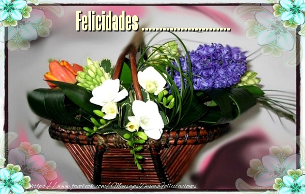 Felicitaciones Personalizadas de cumpleaños - Felicidades .... Imagen con cesta con flores sobre un fondo gris con un borde con flores en las esquinas
