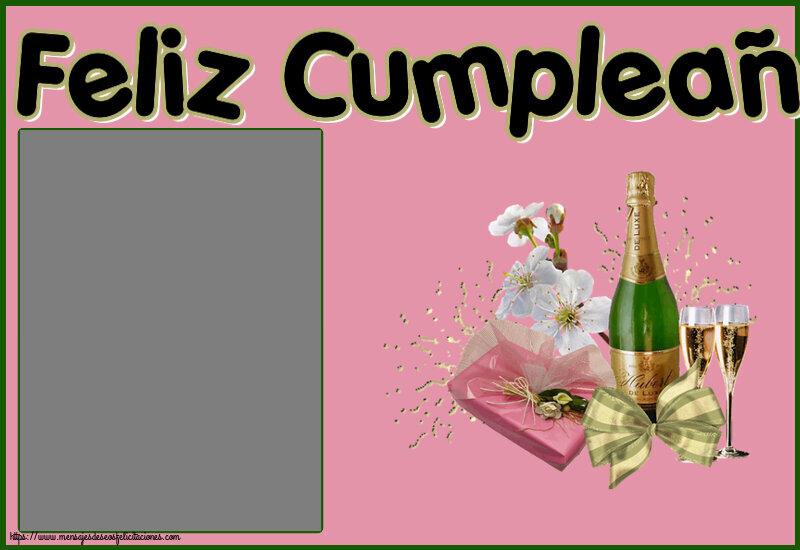 Felicitaciones Personalizadas de cumpleaños - 1 Foto & Marco De Fotos | Feliz Cumpleaños! - Marco de foto ~ champán, flores y caramelos