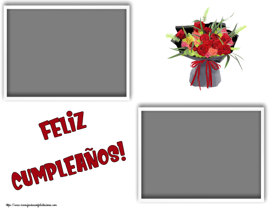 Felicitaciones Personalizadas de cumpleaños - 🌼 Flores & 2 Fotos & Collage & Marco De Fotos | ¡Feliz Cumpleaños! - Marco de foto ~ arreglo floral con rosas