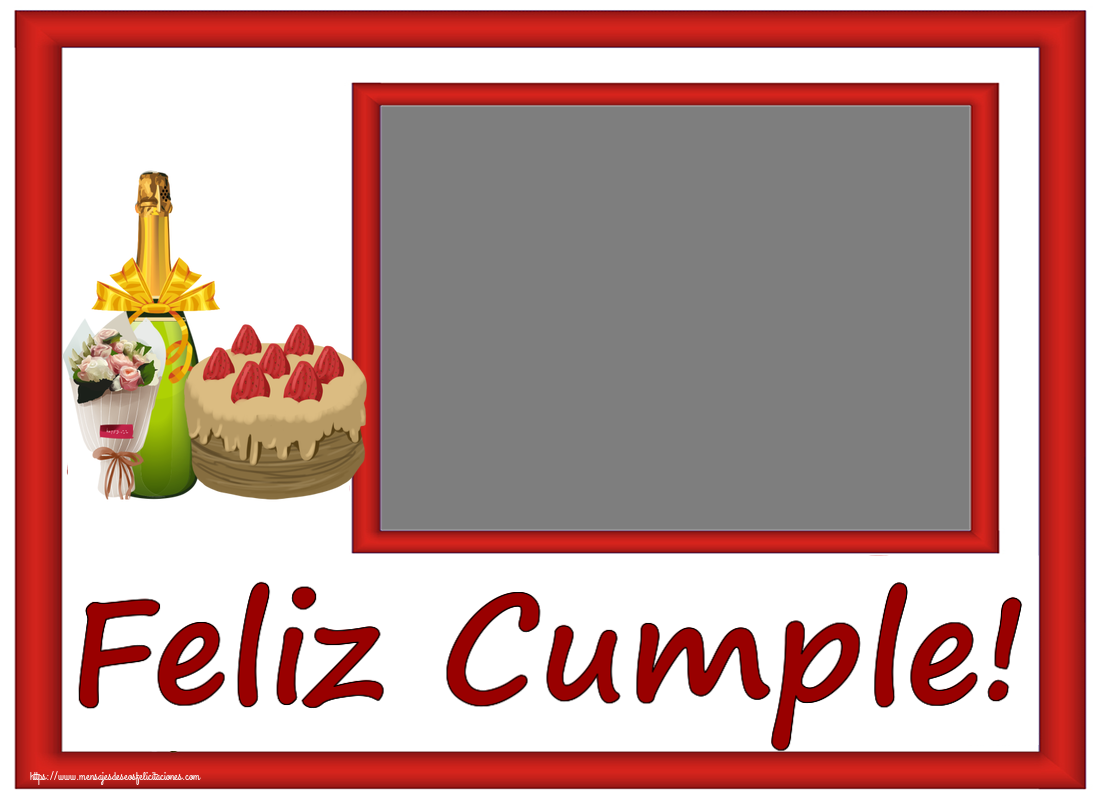 Felicitaciones Personalizadas de cumpleaños - Feliz Cumple! - Marco de foto ~ tarta, champán y un ramo de flores
