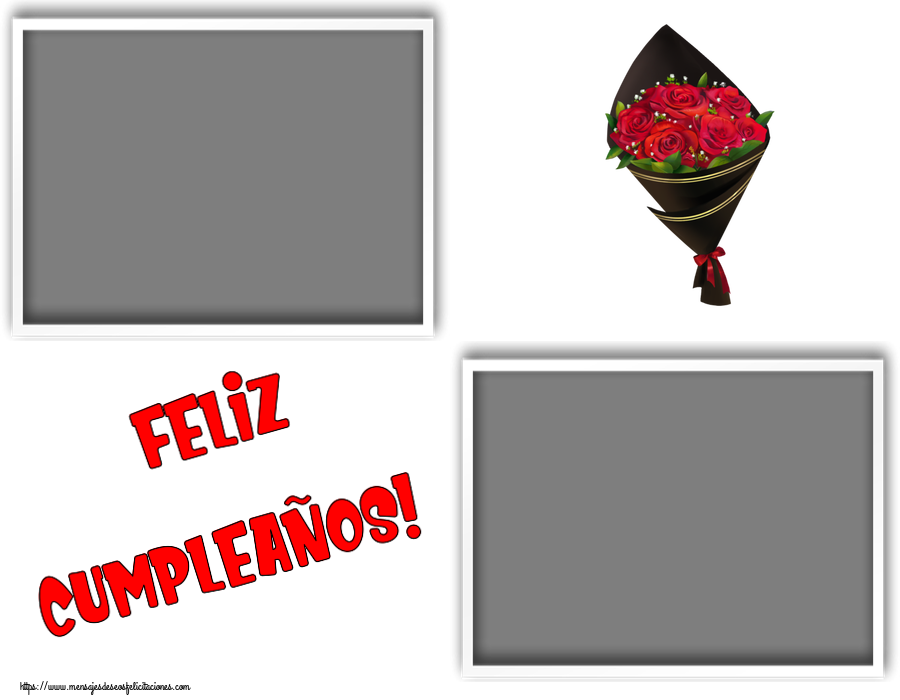 Felicitaciones Personalizadas de cumpleaños - 🌼 Flores & 2 Fotos & Collage & Marco De Fotos | ¡Feliz Cumpleaños! - Marco de foto