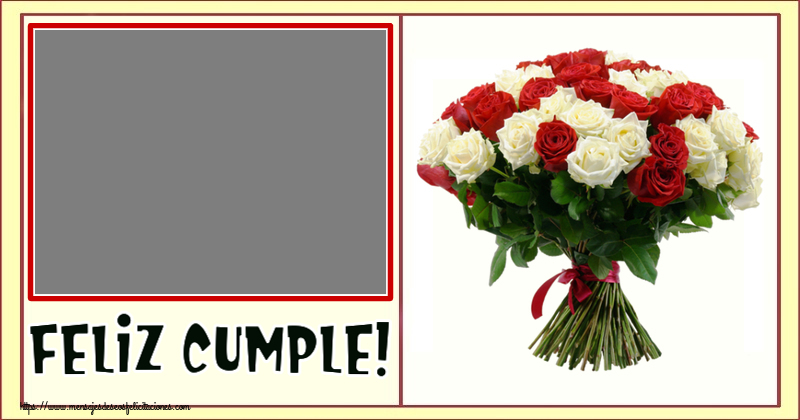 Felicitaciones Personalizadas de cumpleaños - Flores & 1 Foto & Marco De Fotos | Feliz Cumple! - Marco de foto ~ ramo de rosas rojas y blancas