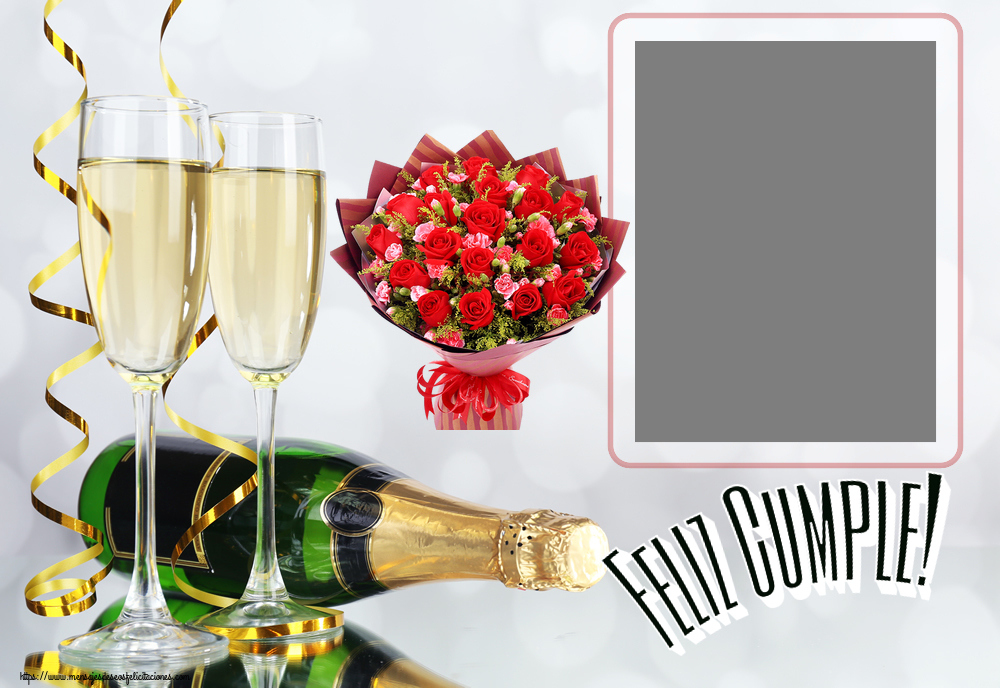 Felicitaciones Personalizadas de cumpleaños - Feliz Cumple! - Marco de foto ~ rosas rojas y claveles