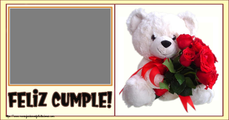 Felicitaciones Personalizadas de cumpleaños - 🌼 Flores & 1 Foto & Marco De Fotos | Feliz Cumple! - Marco de foto ~ osito blanco con rosas rojas