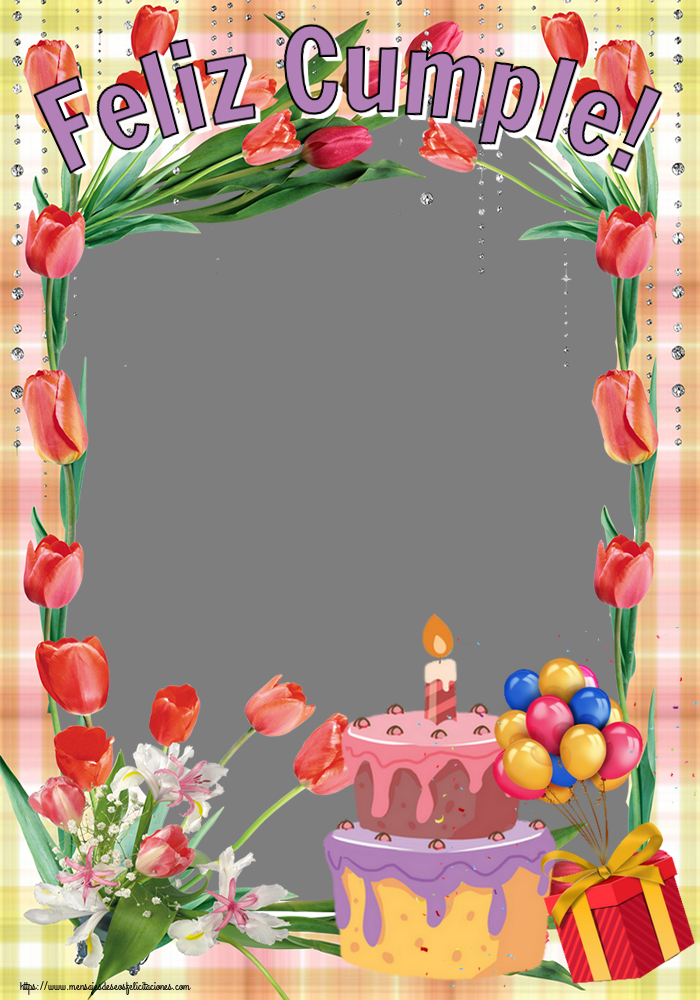 Felicitaciones Personalizadas de cumpleaños - Feliz Cumple! - Marco de foto ~ tarta, globos y confeti