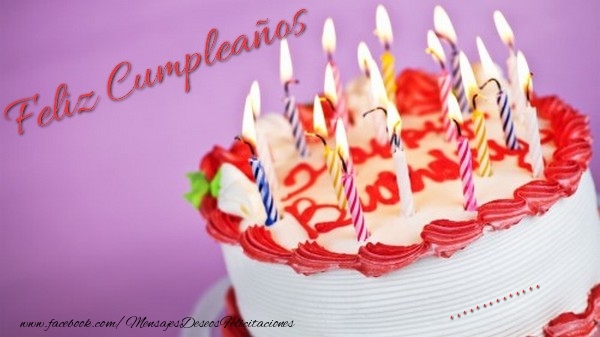 Felicitaciones Personalizadas de cumpleaños - Feliz cumpleaños, ...! Imagen con pastel con velas de colores encendidas sobre un fondo azul