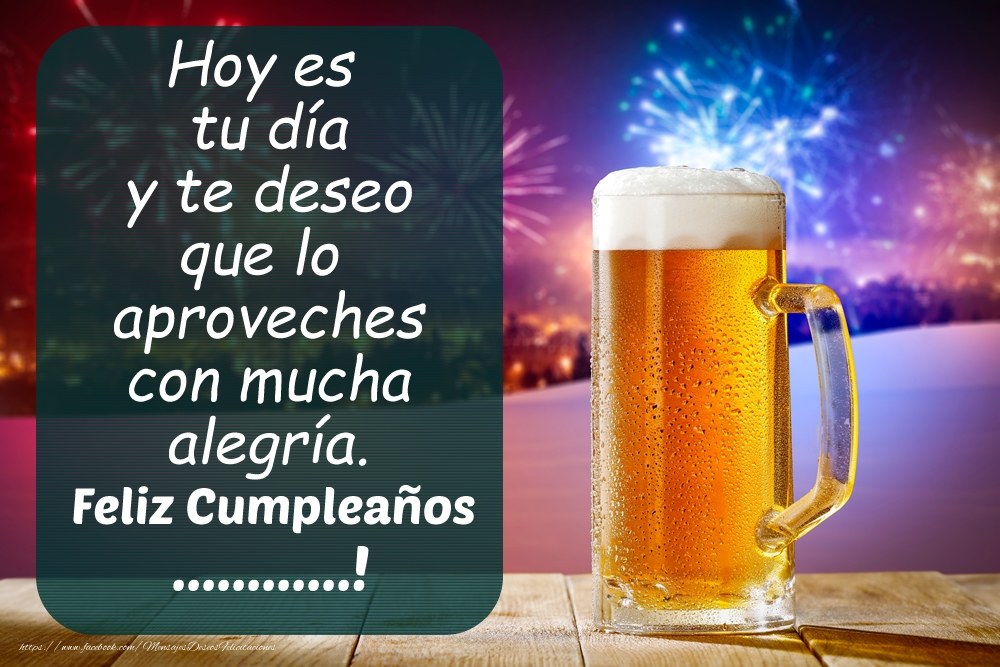 Felicitaciones Personalizadas de cumpleaños - Jarra de cerveza y fuegos artificiales: Feliz Cumpleaños ...!