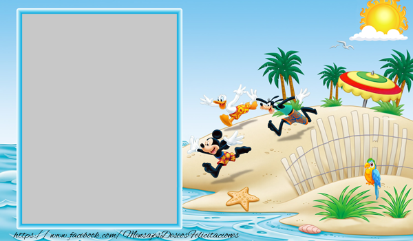Felicitaciones Personalizadas con fotos - Mickey Mouse la plaja