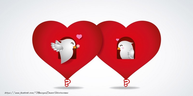 Felicitaciones Personalizadas con inicial del nombre - Imagen con corazones rojos con dos pájaros