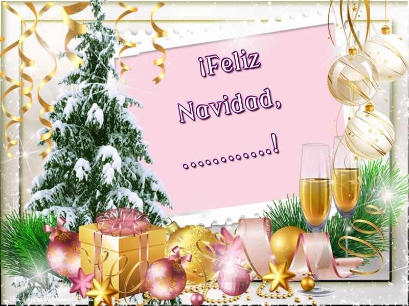 Felicitaciones Personalizadas de Navidad - Árbol De Navidad & Bolas De Navidad & Regalo & Champán | ¡Feliz Navidad, ...!