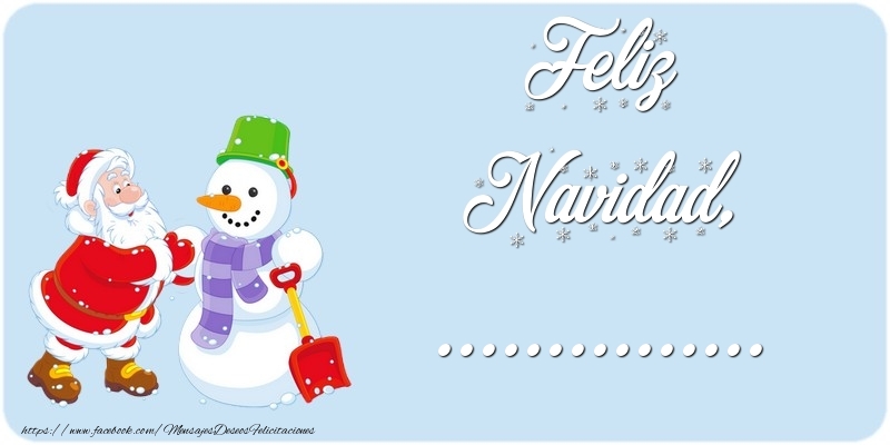 Felicitaciones Personalizadas de Navidad - Feliz Navidad, .... Imagen con Papá Noel y el muñeco de nieve sobre un fondo azul.