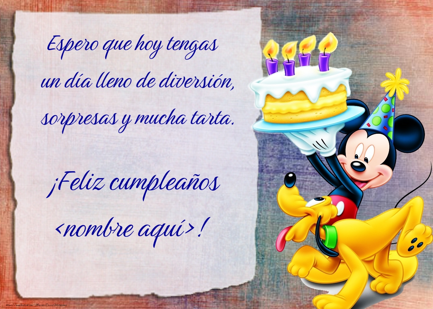 Felicitaciones Personalizadas para niños - Mickey Mouse, Pluto y un enorme pastel con velas encendidas