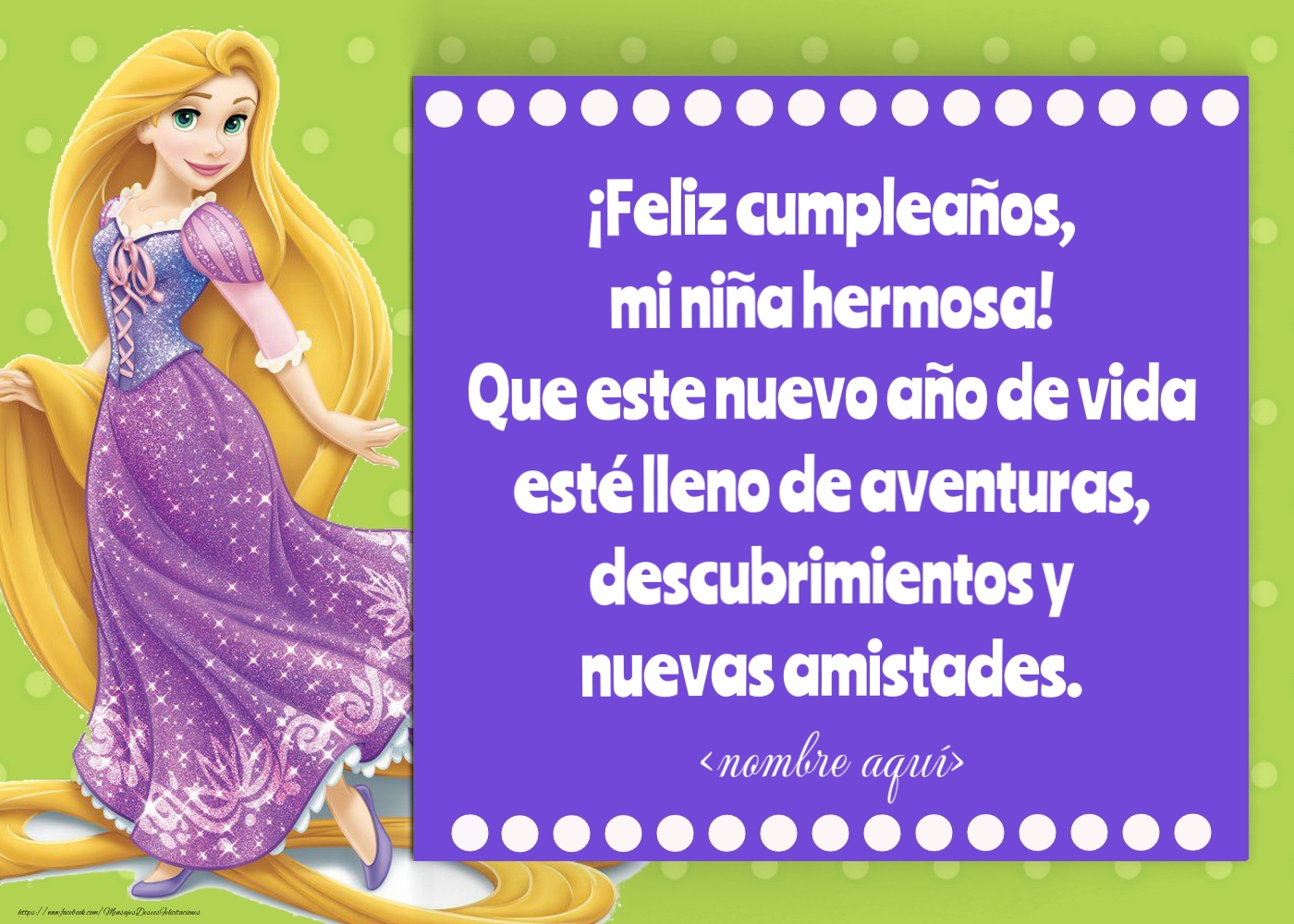 Felicitaciones Personalizadas para niños - Tarjeta de felicitación con Rapunzel sobre un fondo azul - plantilla para niñas