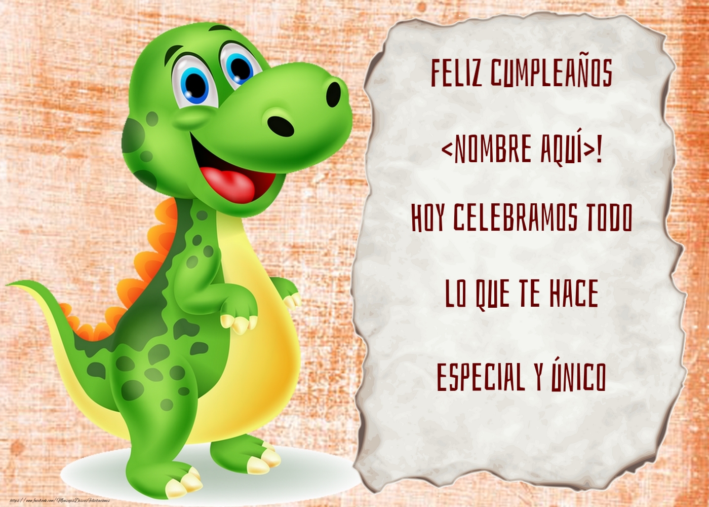 Felicitaciones Personalizadas para niños - El dinosaurio es papel pergamino.
