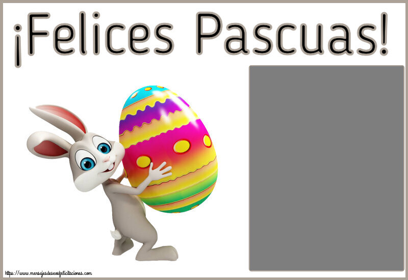Felicitaciones Personalizadas de pascua - Conejos & 1 Foto & Marco De Fotos | ¡Felices Pascuas! - Marco de foto ~ Conejito con un huevo en la mano