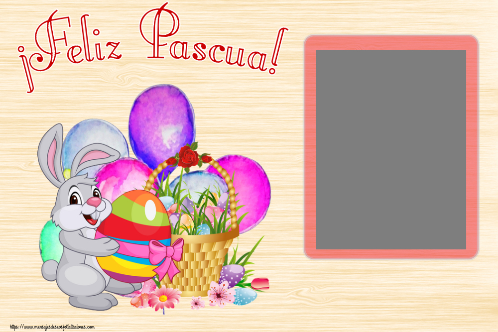 Felicitaciones Personalizadas de pascua - Conejos & 1 Foto & Marco De Fotos | ¡Feliz Pascua! - Marco de foto ~ composición con conejito y cesta de huevos