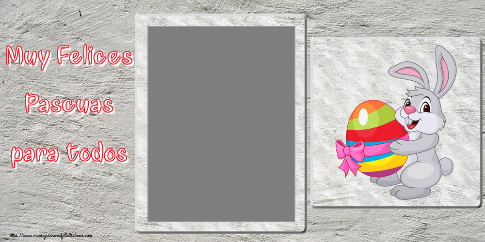 Felicitaciones Personalizadas de pascua - Conejos & 1 Foto & Marco De Fotos | Muy Felices Pascuas para todos - Marco de foto ~ conejito con un huevo en brazos