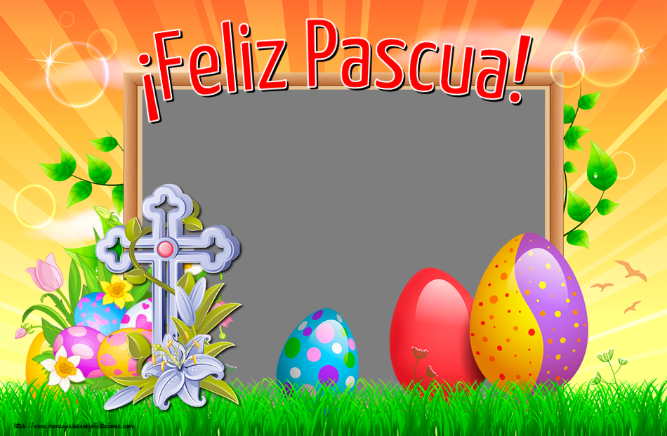 Felicitaciones Personalizadas de pascua - ¡Feliz Pascua! - Marco de foto ~ huevos, flores y cruz