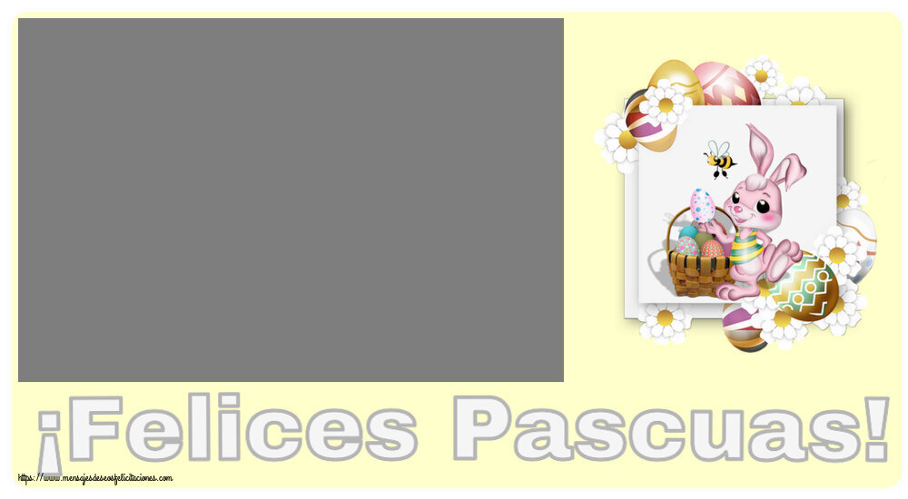Felicitaciones Personalizadas de pascua - Conejos & 1 Foto & Marco De Fotos | ¡Felices Pascuas! - Marco de foto ~ composición con conejito, huevos y flores