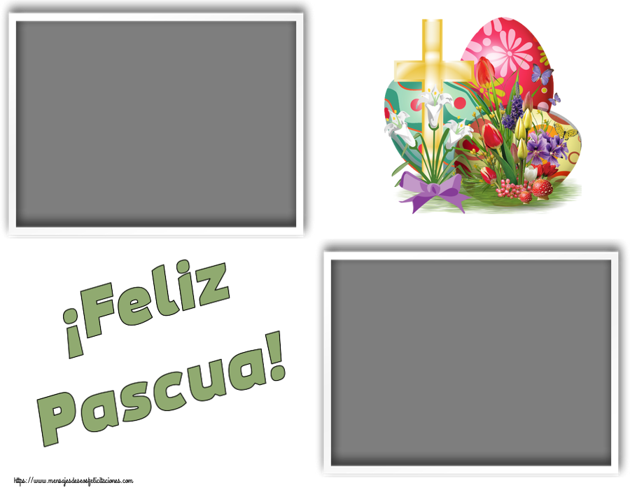 Felicitaciones Personalizadas de pascua - Cruz & 2 Fotos & Collage & Marco De Fotos | ¡Feliz Pascua! - Marco de foto