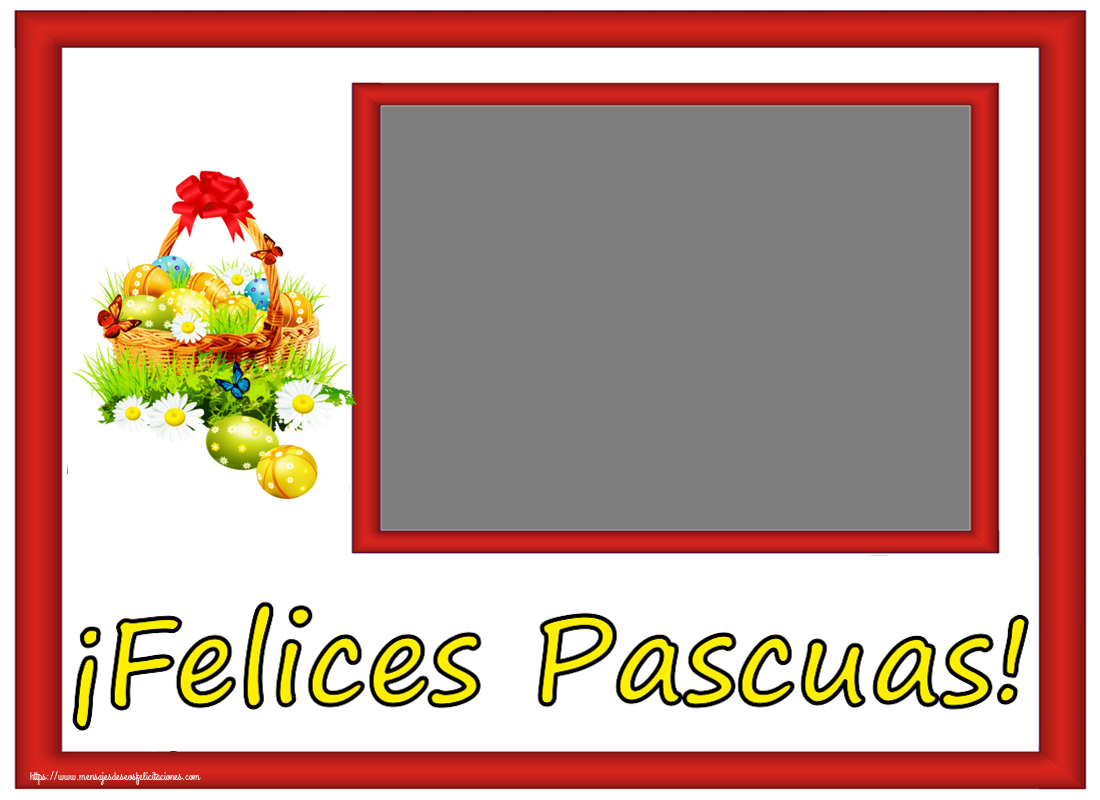 Felicitaciones Personalizadas de pascua - ¡Felices Pascuas! - Marco de foto ~ composición con huevos, flores silvestres y mariposas