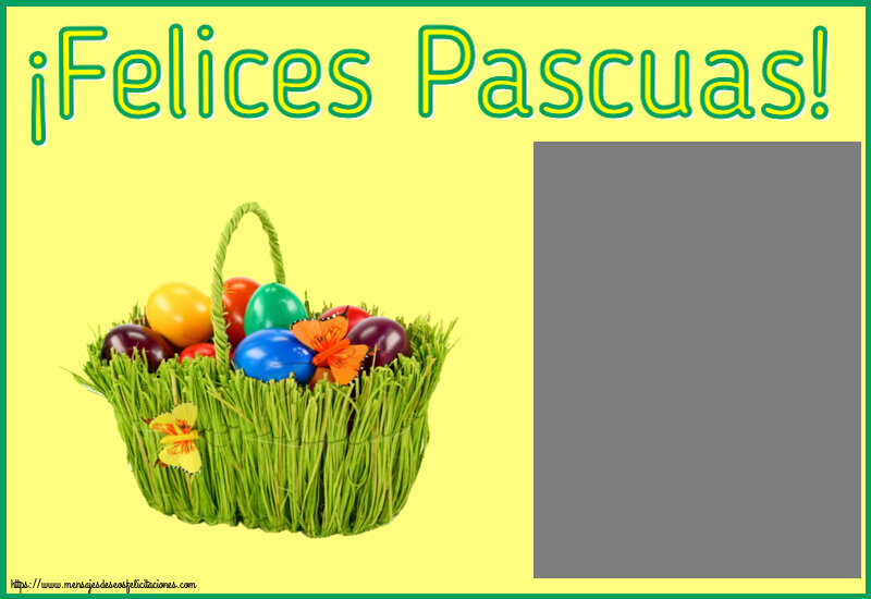 Felicitaciones Personalizadas de pascua - ¡Felices Pascuas! - Marco de foto ~ composición con huevos de colores en la cesta