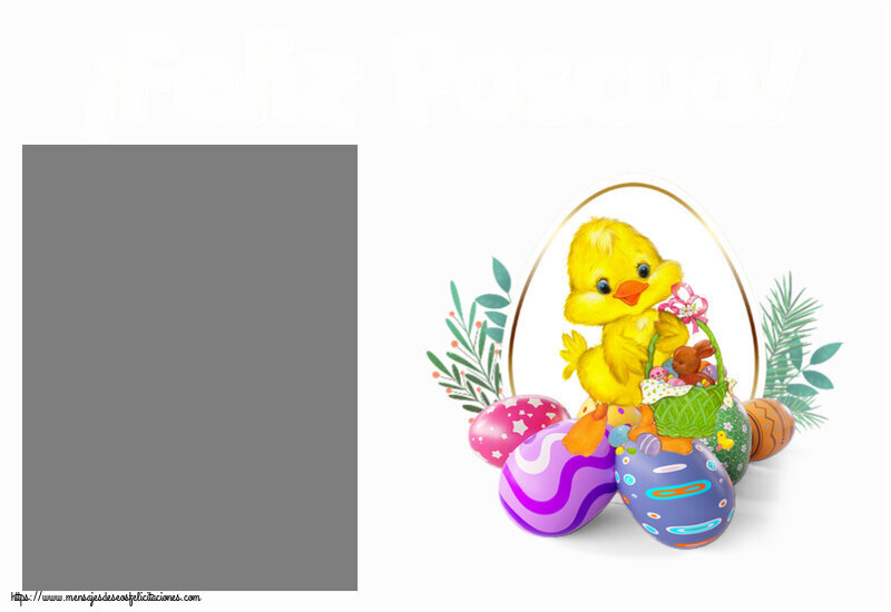 Felicitaciones Personalizadas de pascua - Conejos & 1 Foto & Marco De Fotos | ¡Feliz Pascua! - Marco de foto ~ arreglo con pollo y huevos