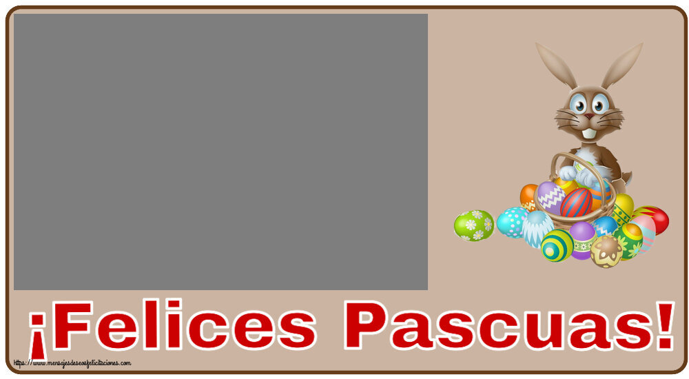Felicitaciones Personalizadas de pascua - Conejos & 1 Foto & Marco De Fotos | ¡Felices Pascuas! - Marco de foto ~ Conejito sencillo con cesta de huevos