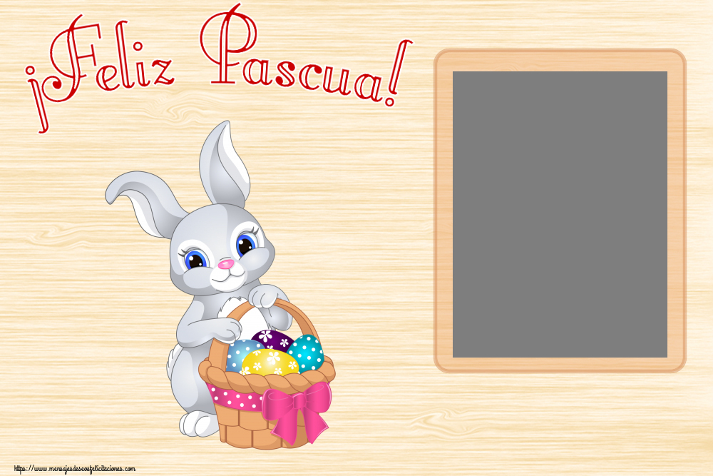 Felicitaciones Personalizadas de pascua - Conejos & 1 Foto & Marco De Fotos | ¡Feliz Pascua! - Marco de foto ~ lindo conejito con una cesta de huevos
