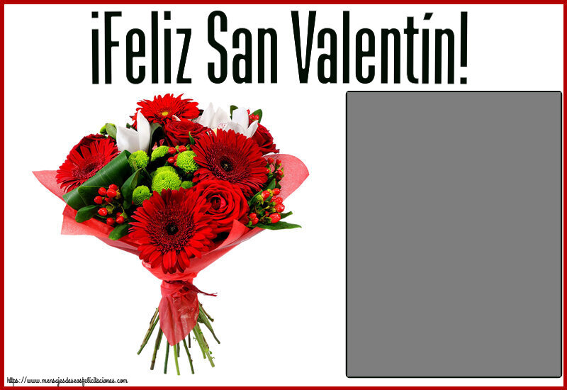 Felicitaciones Personalizadas de San Valentín - Flores & 1 Foto & Marco De Fotos | ¡Feliz San Valentín! - Marco de foto